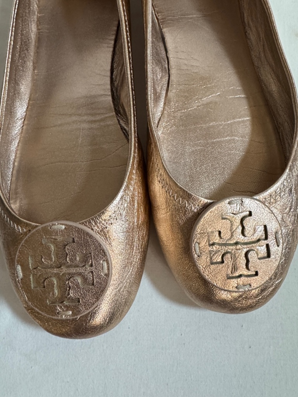 Tory Burch Minnie Travel Metallic Rose Gold Ballet Flats Logo  10.5 - Picture 3 of 7